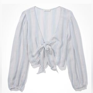 American Eagle Nwt Striped Blouse Tie Front Oversized Size XXS